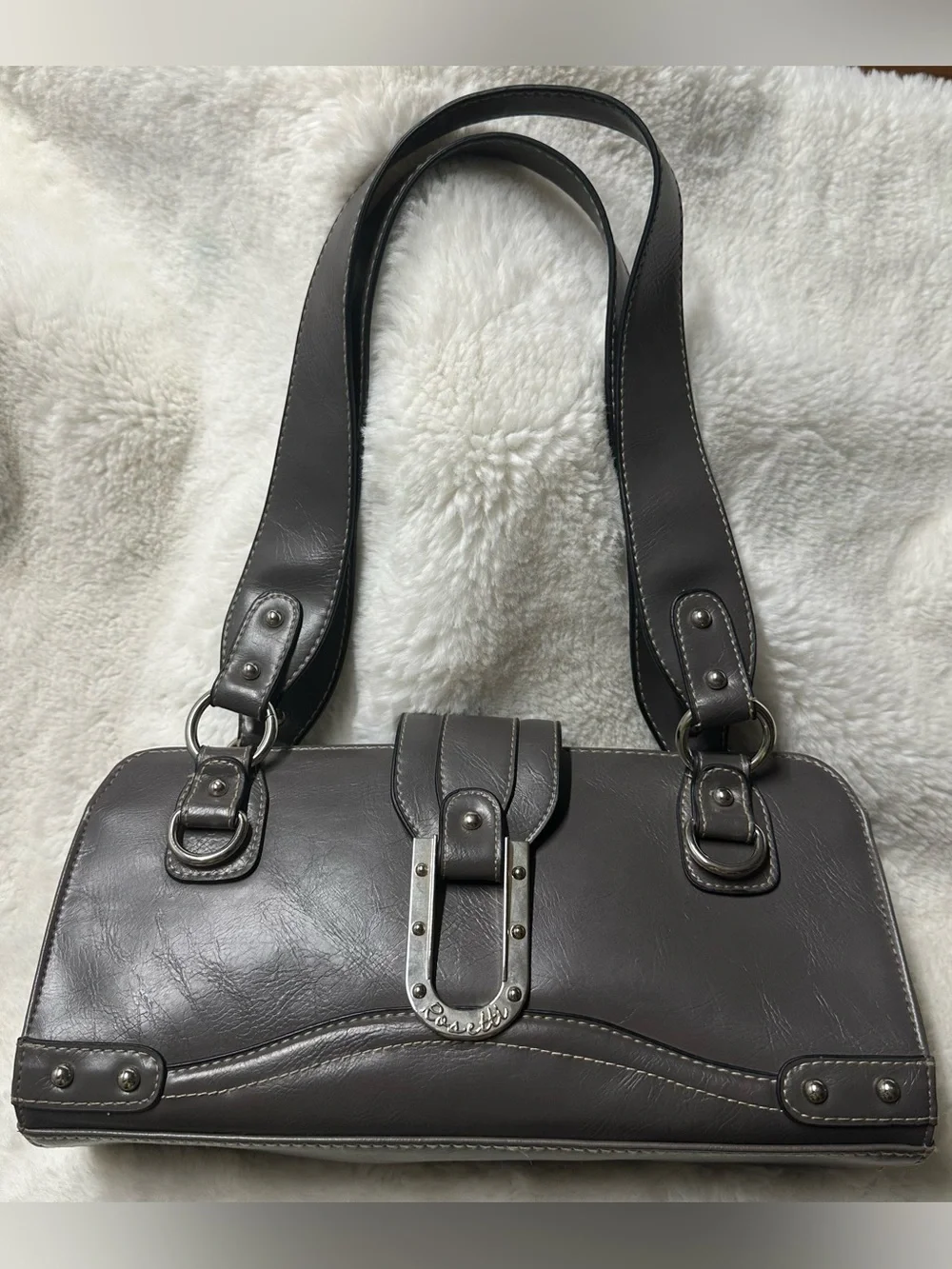 Vintage Y2K Rossetti Handbag Dark Gray Faux Leather chunky purse bag